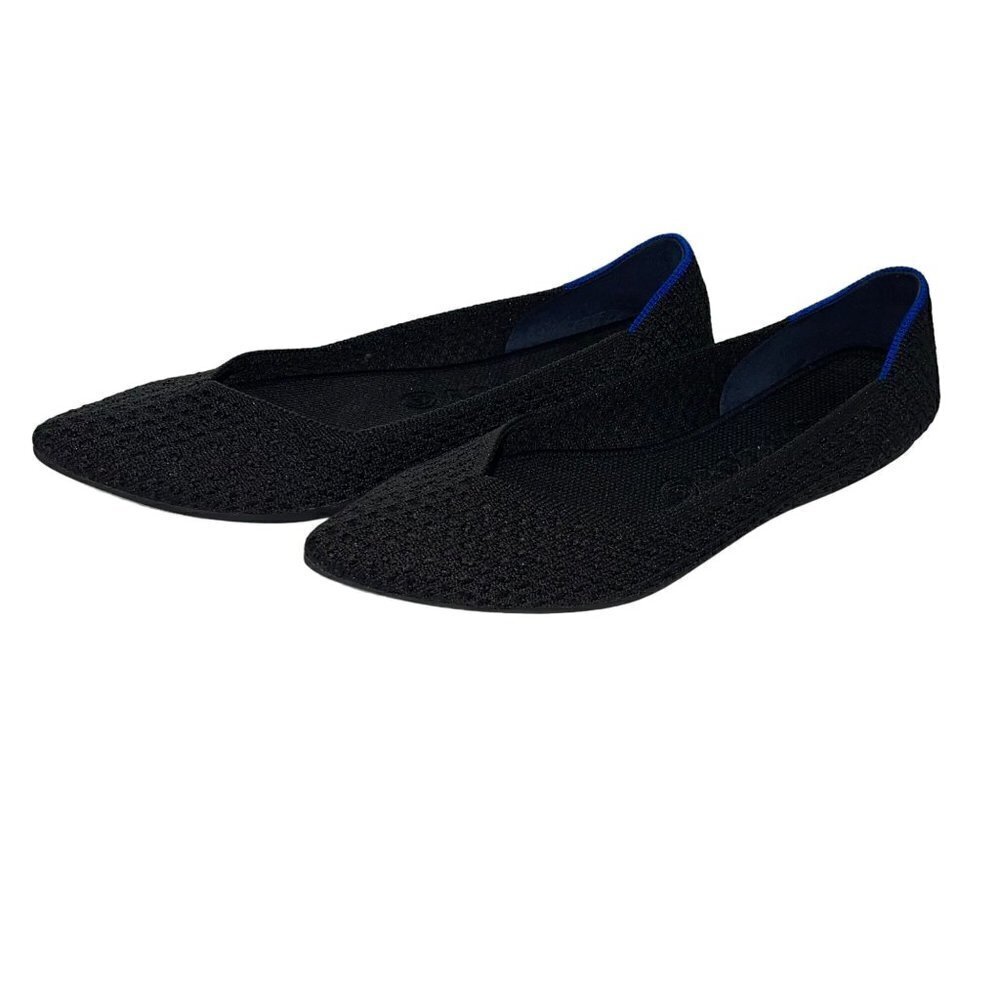 Rothys Womens Pointed Ballet Flats Size 9 Black Honeycomb Waffle Knit Casual
